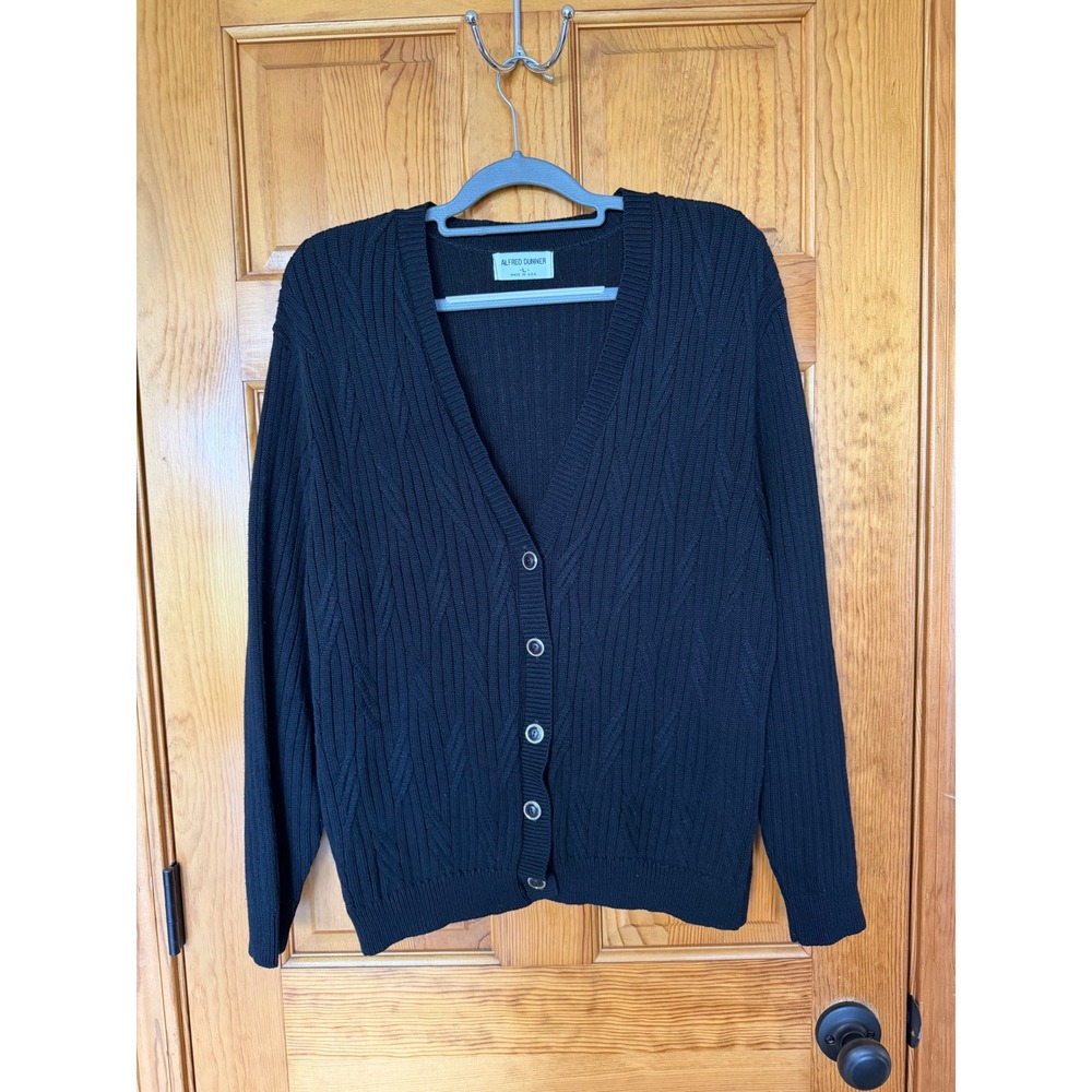Alfred Dunner Vintage Black Cable Knit Button Front Cardigan Sweater Womens L